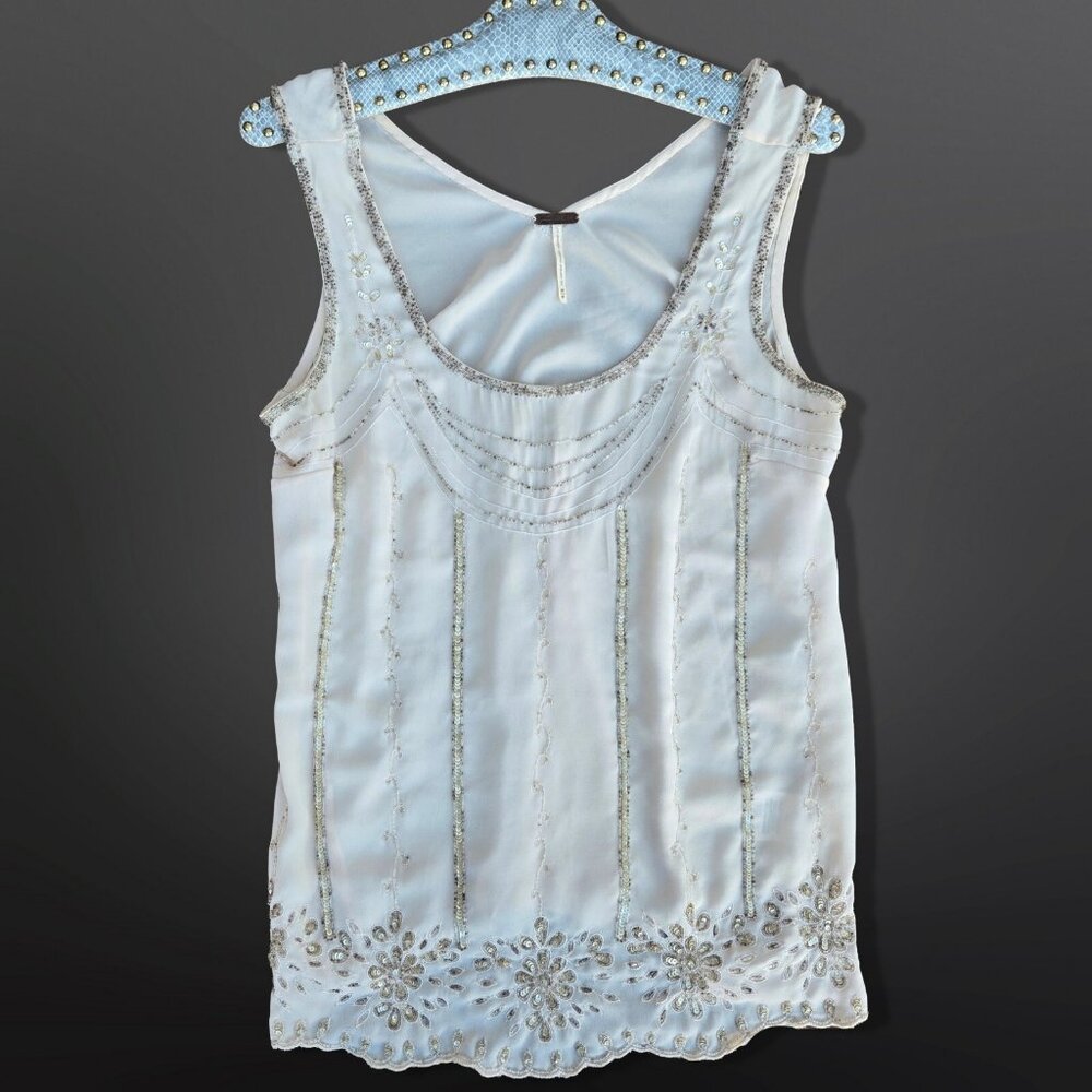 Vintage Y2K Beaded Art Deco Top Blouse Size M Sleeveless Fairy Boho Loose Flowy